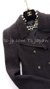 CHANEL 97A Vintage Dark Brown Wool Double Jacket Skirt Suit 36 38 シャネル ヴィンテージ ダークブラウン ウール ダブル ジャケット スカート スーツ 即発