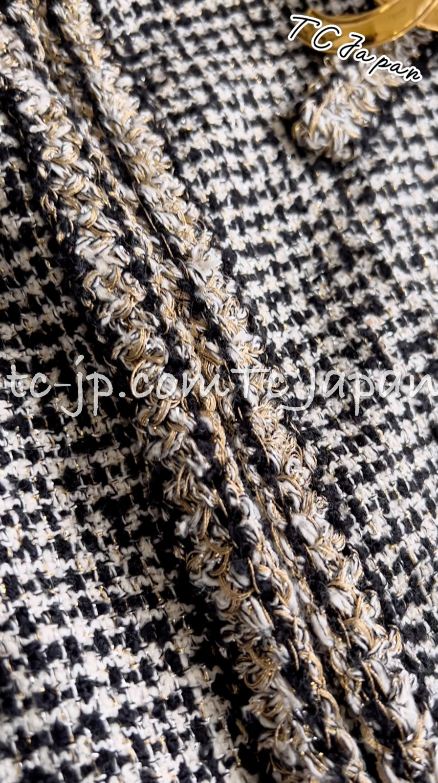 CHANEL 10C Black Ivory Gold Stand Collar Tweed Jacket Skirt Suit 34 40 シャネル ブラック アイボリー ゴールド スタンドカラー ツイード ジャケット スカート スーツ 即発