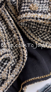 CHANEL 10C Black Ivory Gold Stand Collar Tweed Jacket Skirt Suit 34 40 シャネル ブラック アイボリー ゴールド スタンドカラー ツイード ジャケット スカート スーツ 即発