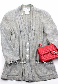 CHANEL 99C light weight silver Navy and white CC button cardigan jacket F40 シャネル ジャケット カーディガン - CHANEL TC JAPAN