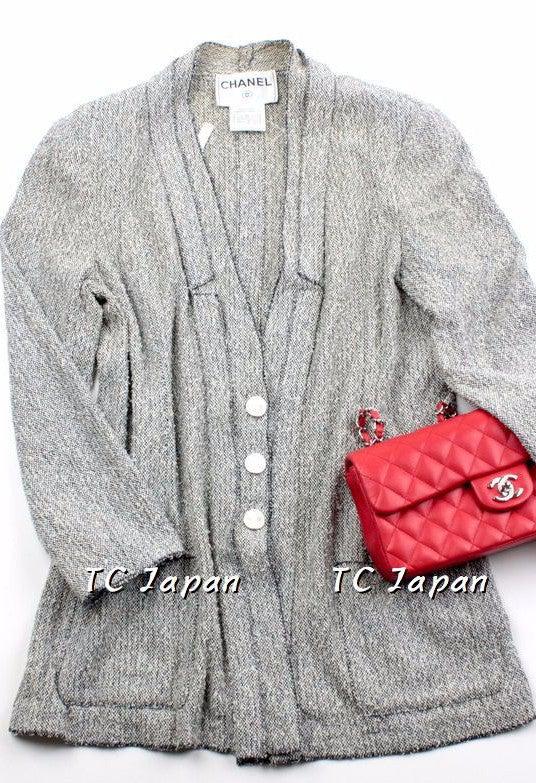 CHANEL 99C light weight silver Navy and white CC button cardigan jacket F40 シャネル ジャケット カーディガン - CHANEL TC JAPAN