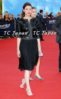 CHANEL 13C Black Sequins Cropped Party Zipper Jacket Keira Knightley 34 36 シャネル ブラック スパンコール クロップド丈 パーディー ジッパー ジャケット キーラ・ナイトレイ 着用 即発
