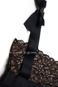 CHANEL 07A Black Lace Velvet Vintage Party Cocktail Dress 38 40 42 シャネル スーパーモデル レース・ブラック・ベルベット ドレス ヴィンテージ・ワンピース 即発