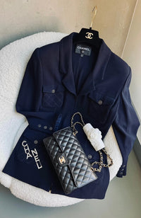 CHANEL 19S Navy Front Zipper Stitched Cardigan Jacket 38 40 44 シャネル ネイビー ジッパーフロント カーディガン ジャケット 即発