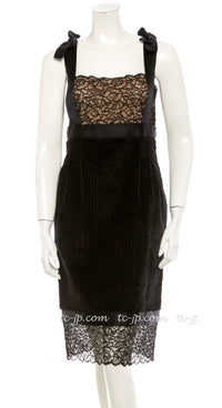 CHANEL 07A Black Lace Velvet Vintage Party Cocktail Dress 38 40 42 シャネル スーパーモデル レース・ブラック・ベルベット ドレス ヴィンテージ・ワンピース 即発