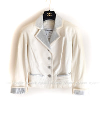 CHANEL 12C ivory Creme Lambskin Leather Jacket with Silver Collars 38 シャネル アイボリー・レザー・ジャケット即発