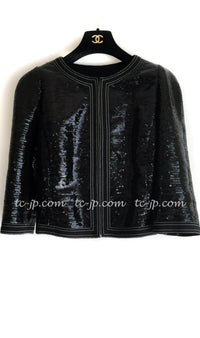 CHANEL 13C Black Sequins Cropped Party Zipper Jacket Keira Knightley 34 36 シャネル ブラック スパンコール クロップド丈 パーディー ジッパー ジャケット キーラ・ナイトレイ 着用 即発