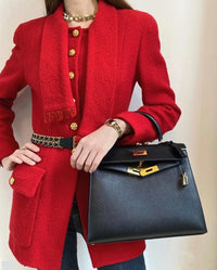 CHANEL 92A Iconic Collectible Scarlet Red Wool Tweed Jacket Basket Gold Button 36 38 シャネル スカーレット レッド コレクター限定品 ウール ツイード ジャケット バスケットボタン 即発