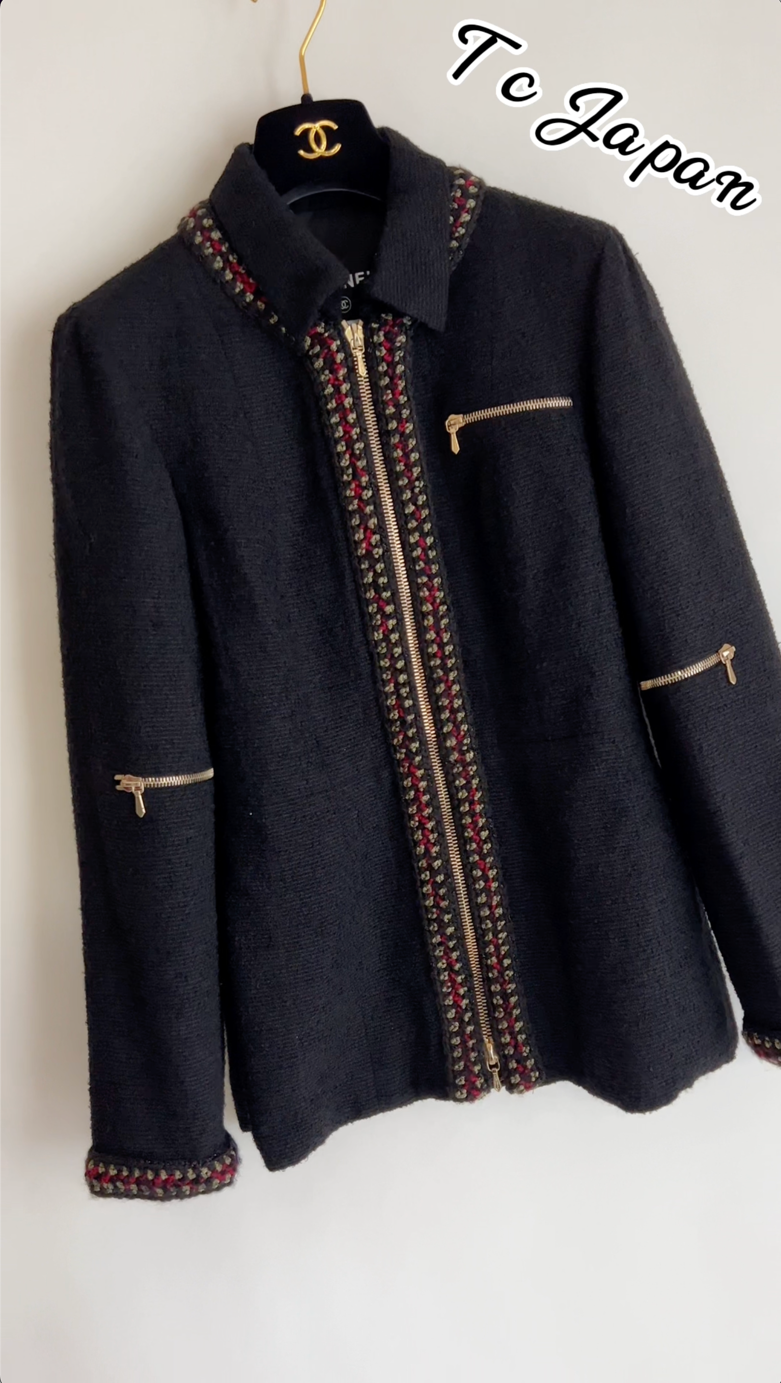 CHANEL 10PF Black Wool Zip Pocket Jacket 38 シャネル ブラック・ウール・ジッパー・ジャケット 即発