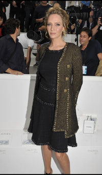CHANEL 11A $6K Uma Thurman ivory Wool Gold Chain Trimming Dress 34 36 38 シャネル アイボリー ウール チェーン トリム ワンピース 即発