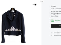 CHANEL 02A Dark Navy Rhinestones Vintage Wool Jacket Skirt Suit 38 40 42 シャネル ダークネイビー・ウール・ヘップバーン風・ラインストーン・王冠ジャケット 即発