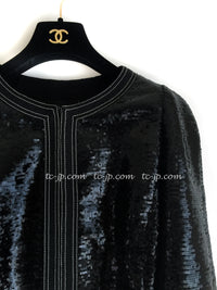CHANEL 13C Black Sequins Cropped Party Zipper Jacket Keira Knightley 34 36 シャネル ブラック スパンコール クロップド丈 パーディー ジッパー ジャケット キーラ・ナイトレイ 着用 即発