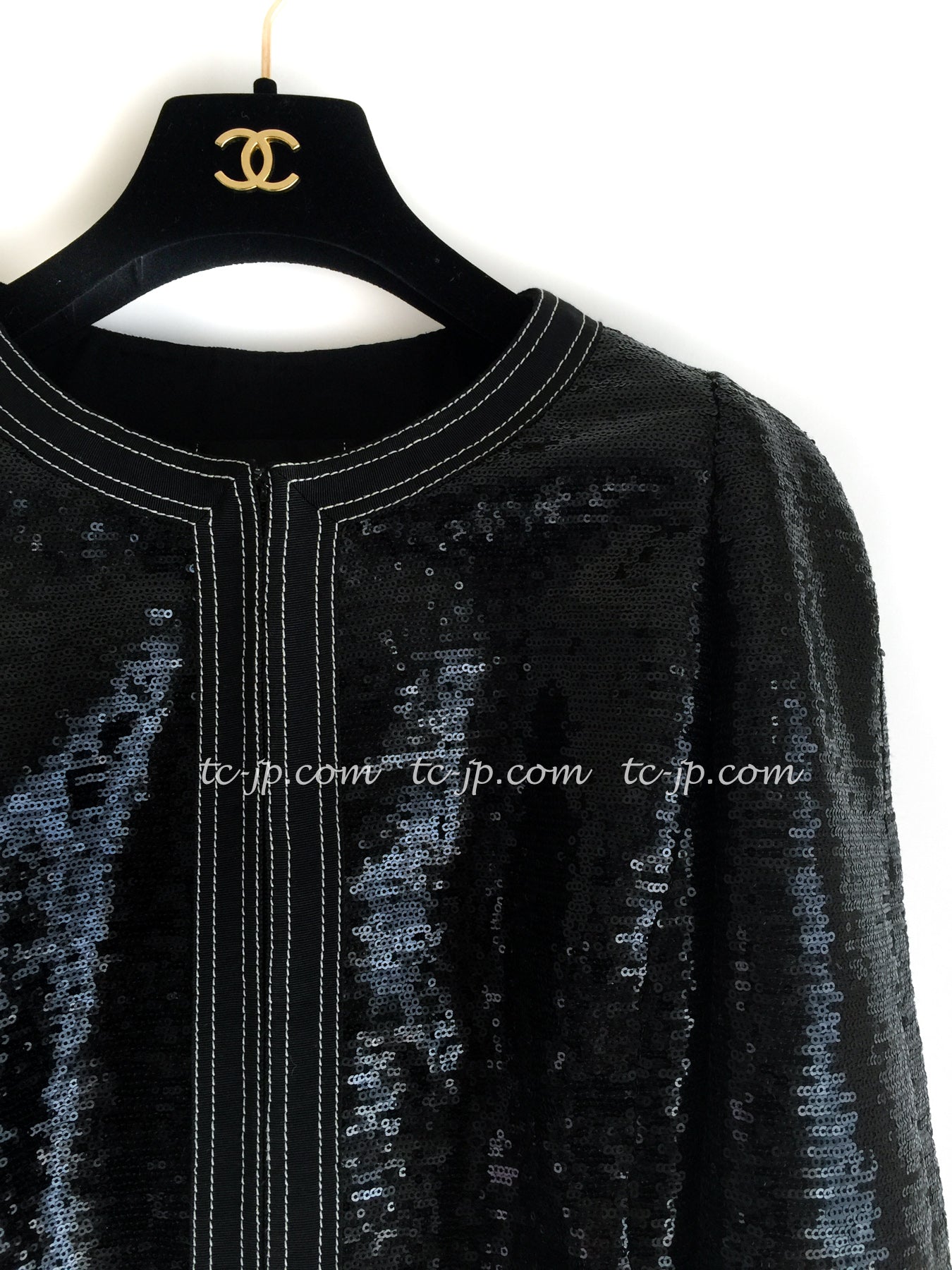 CHANEL 13C Black Sequins Cropped Party Zipper Jacket Keira Knightley 34 36 シャネル ブラック スパンコール クロップド丈 パーディー ジッパー ジャケット キーラ・ナイトレイ 着用 即発