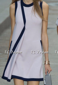 CHANEL 15S Cashmere Lilic Navy trimming Dress 38 40 シャネル カシミア ワンピース - シャネル TC JAPAN