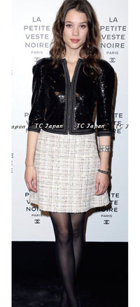 CHANEL 13C Black Sequins Cropped Party Zipper Jacket Keira Knightley 34 36 シャネル ブラック スパンコール クロップド丈 パーディー ジッパー ジャケット キーラ・ナイトレイ 着用 即発