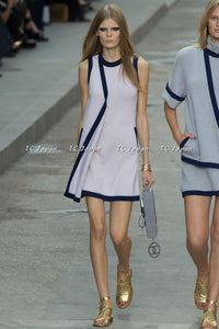 CHANEL 15S Cashmere Lilic Navy trimming Dress 38 40 シャネル カシミア ワンピース - シャネル TC JAPAN