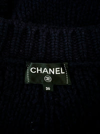 CHANEL 18PF Navy Wool Cashmere Dress Knit Sweater 38 40 42 シャネル ネイビー・ウール・カシミア・ケーブル・ニット・ワンピース・セーター 即発