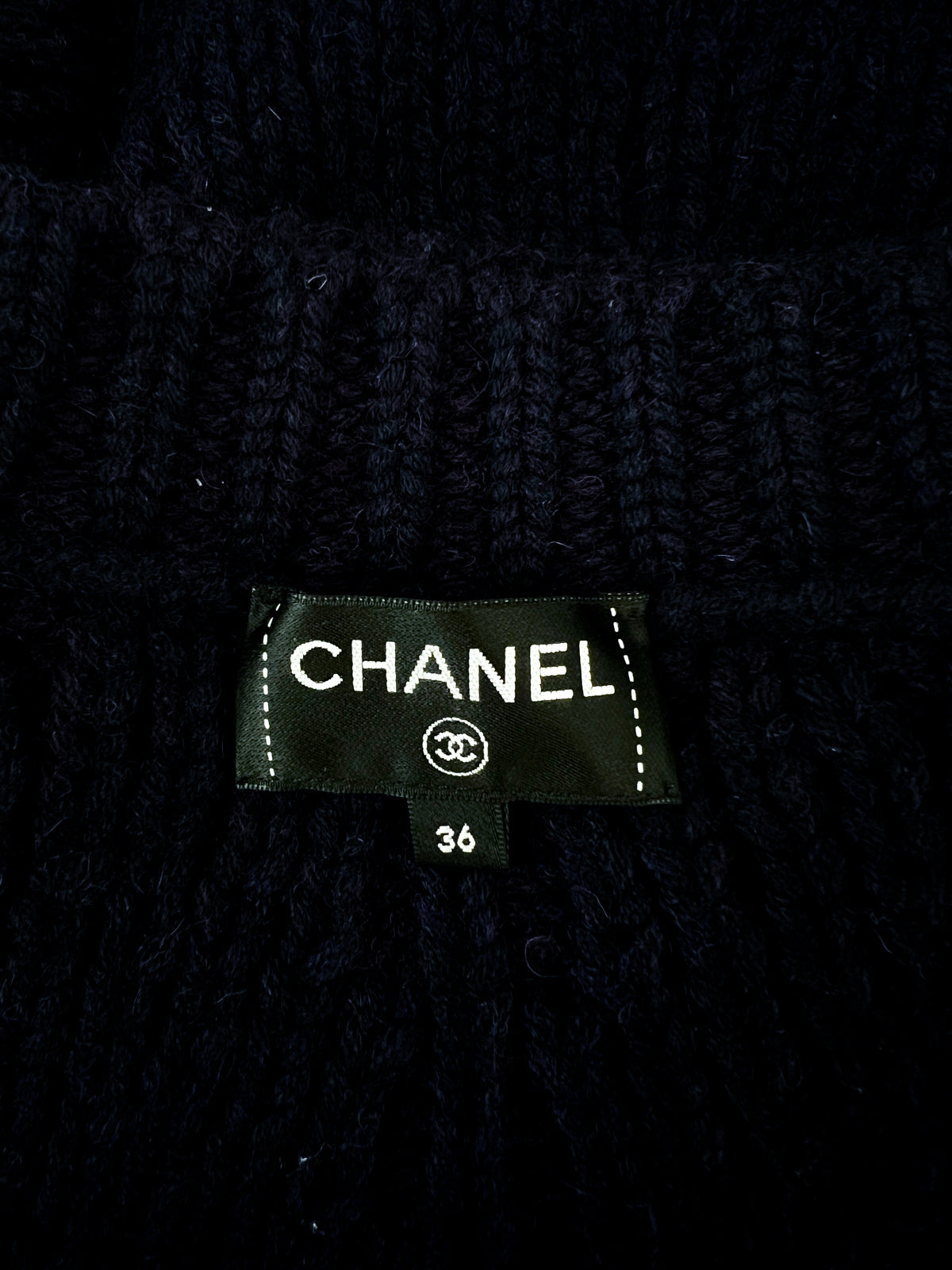 CHANEL 18PF Navy Wool Cashmere Dress Knit Sweater 38 40 42 シャネル ネイビー・ウール・カシミア・ケーブル・ニット・ワンピース・セーター 即発