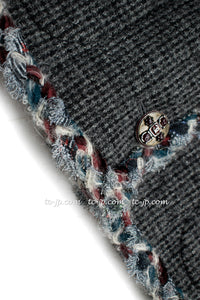 CHANEL 13PF Edinburgh Gray GreyTrim Wool Tweed Jacket 34 シャネル グレー トリミング ウール 100% ツイード ジャケット 即発
