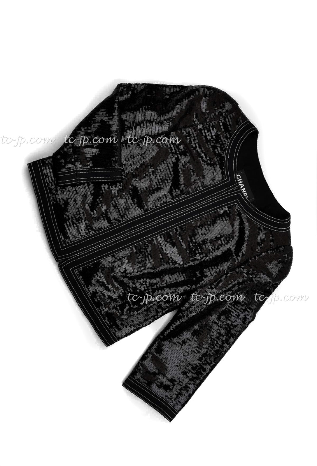 CHANEL 13C Black Sequins Cropped Party Zipper Jacket Keira Knightley 34 36 シャネル ブラック スパンコール クロップド丈 パーディー ジッパー ジャケット キーラ・ナイトレイ 着用 即発