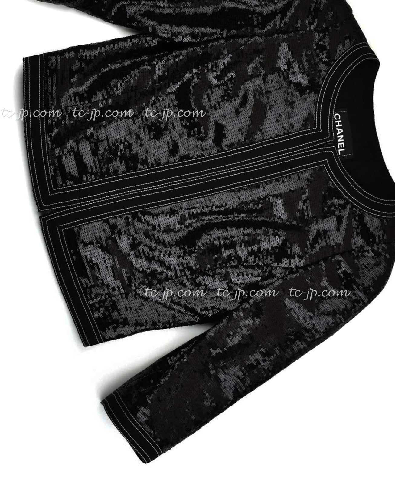 CHANEL 13C Black Sequins Cropped Party Zipper Jacket Keira Knightley 34 36 シャネル ブラック スパンコール クロップド丈 パーディー ジッパー ジャケット キーラ・ナイトレイ 着用 即発