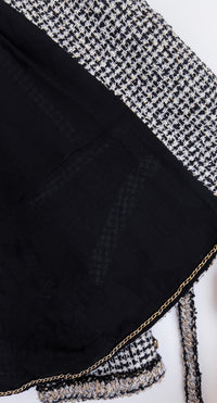 CHANEL 10C Black Ivory Gold Stand Collar Tweed Jacket Skirt Suit 34 40 シャネル ブラック アイボリー ゴールド スタンドカラー ツイード ジャケット スカート スーツ 即発