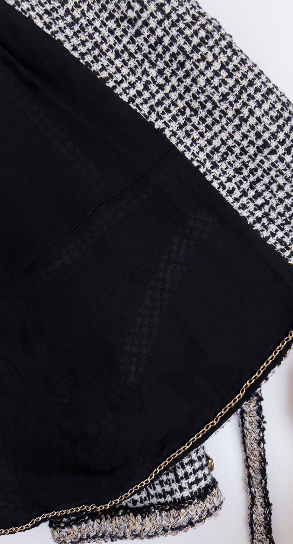 CHANEL 10C Black Ivory Gold Stand Collar Tweed Jacket Skirt Suit 34 40 シャネル ブラック アイボリー ゴールド スタンドカラー ツイード ジャケット スカート スーツ 即発