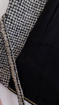 CHANEL 10C Black Ivory Gold Stand Collar Tweed Jacket Skirt Suit 34 40 シャネル ブラック アイボリー ゴールド スタンドカラー ツイード ジャケット スカート スーツ 即発