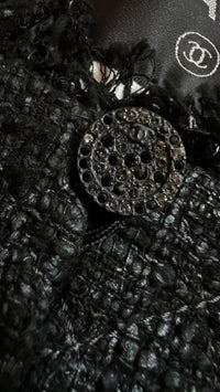 CHANEL 05PF Black Gary Fringe Trim Tweed Jacket 38 40 シャネル ブラック グレー フリンジトリム ツイード ジャケット 即発