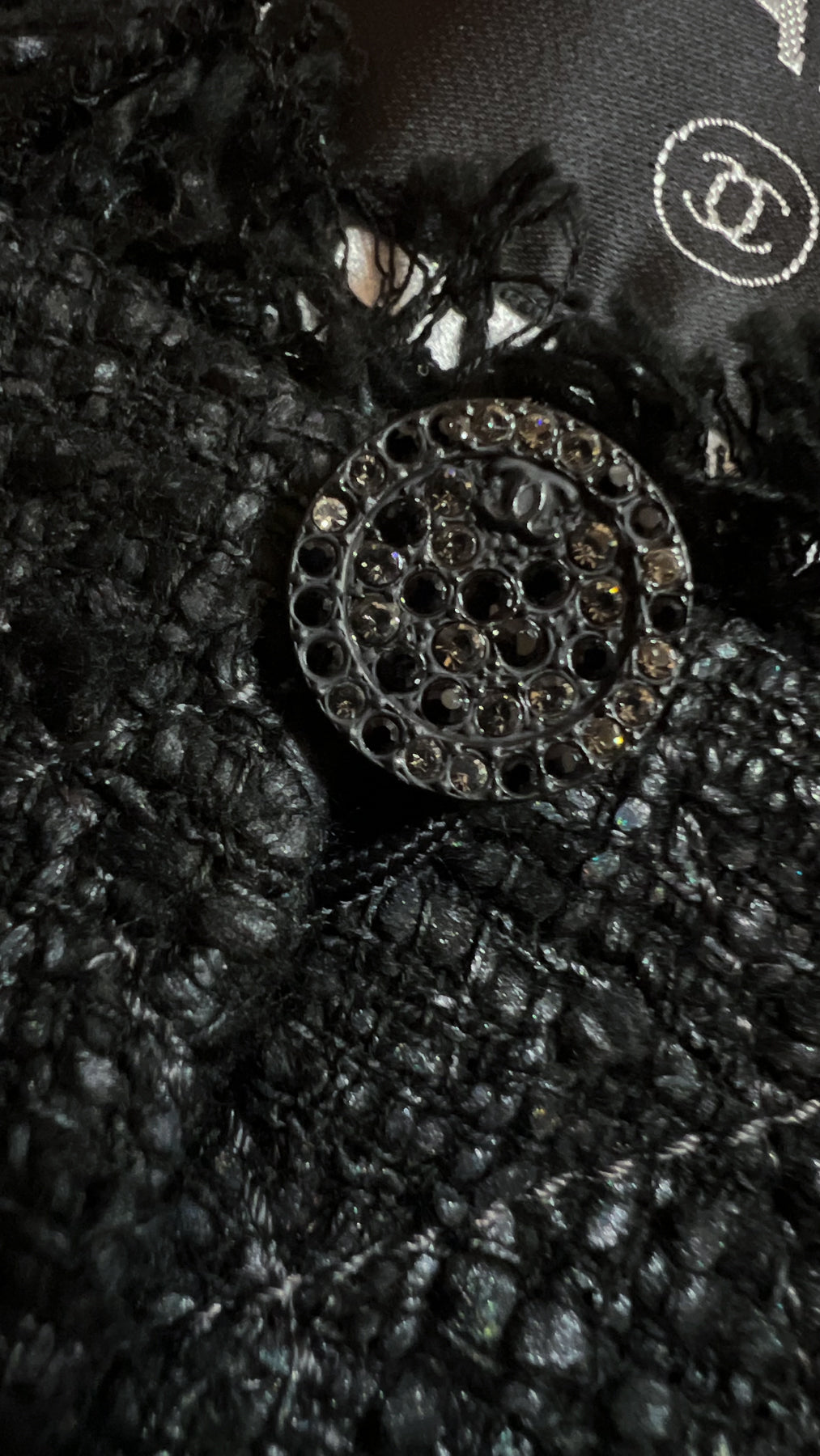 CHANEL 05PF Black Gary Fringe Trim Tweed Jacket 38 40 シャネル ブラック グレー フリンジトリム ツイード ジャケット 即発