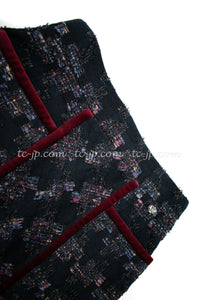 CHANEL 09PF Navy Velvet Satin Tweed Jacket Skirt 40 42 シャネル ベルベット・サテン・ジャケット・スカート 即発