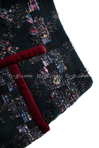 CHANEL 09PF Navy Velvet Satin Tweed Jacket Skirt 40 42 シャネル ベルベット・サテン・ジャケット・スカート 即発