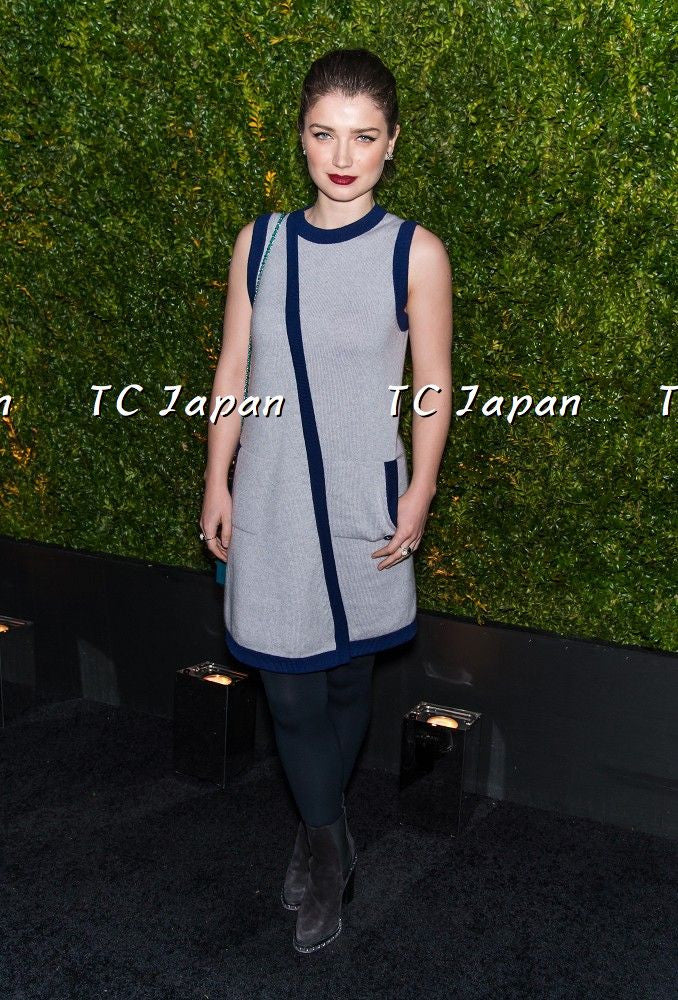 CHANEL 15S Cashmere Lilic Navy trimming Dress 38 40 シャネル カシミア ワンピース - シャネル TC JAPAN