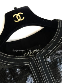 CHANEL 13C Black Sequins Cropped Party Zipper Jacket Keira Knightley 34 36 シャネル ブラック スパンコール クロップド丈 パーディー ジッパー ジャケット キーラ・ナイトレイ 着用 即発