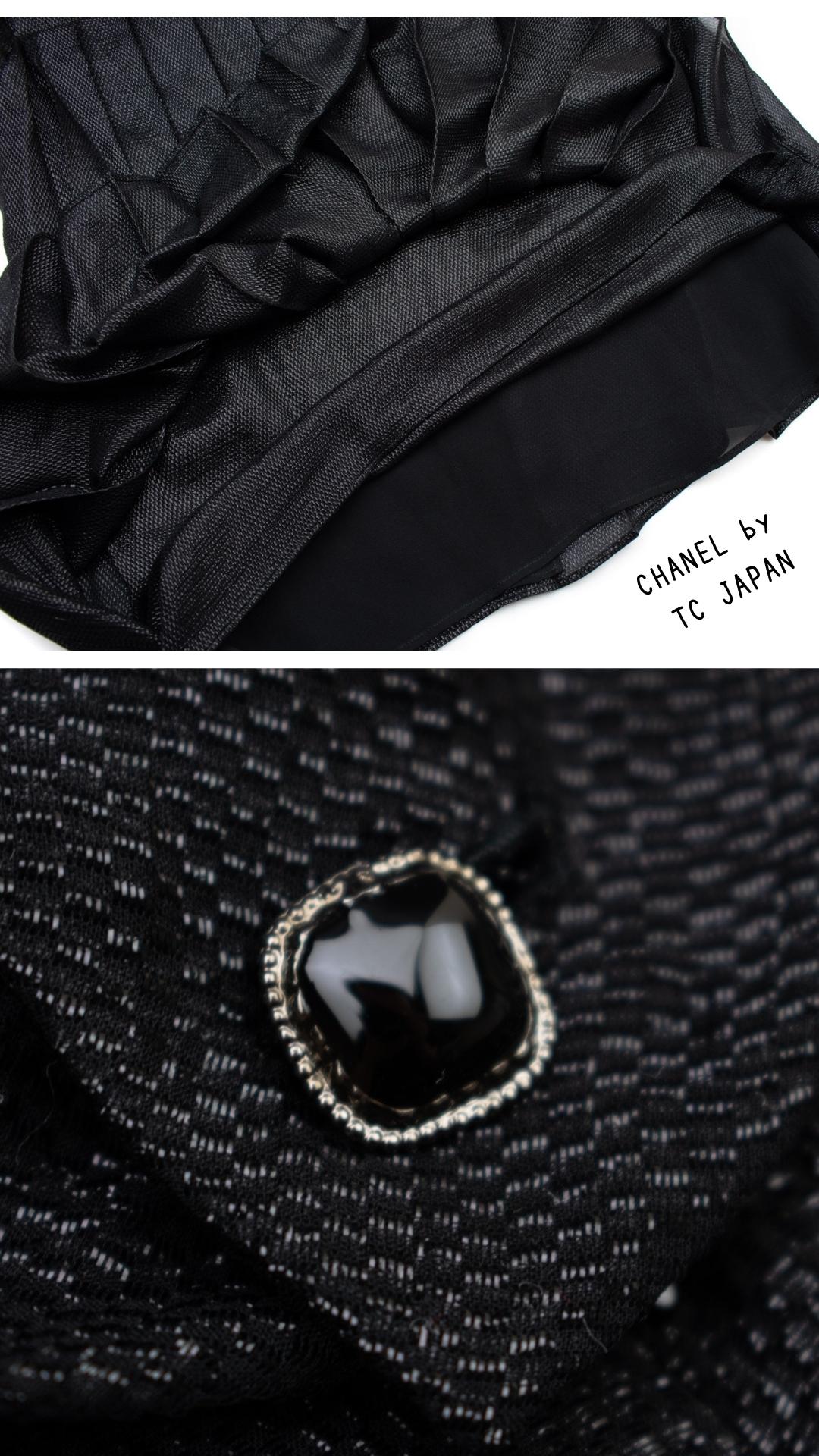 CHANEL 11A Black Silk Blend Shimmer Dress 38 シャネル ラメ プリーツ ブラック・ワンピース ドレス 即発
