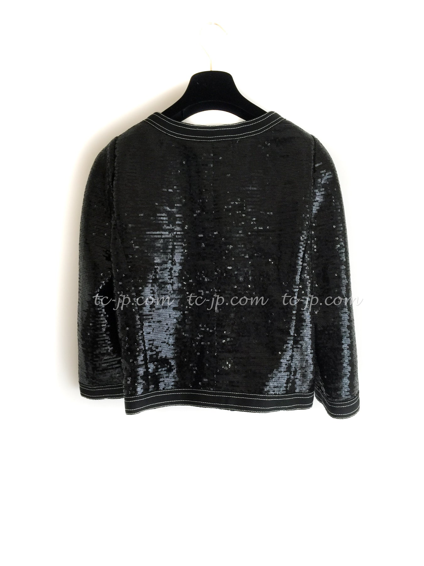 CHANEL 13C Black Sequins Cropped Party Zipper Jacket Keira Knightley 34 36 シャネル ブラック スパンコール クロップド丈 パーディー ジッパー ジャケット キーラ・ナイトレイ 着用 即発