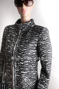 CHANEL 10PF Black White Zipper Stand Collar Jacket Coat 42 シャネル ブラック ホワイト ジッパー スタンド襟 ジャケット コート 即発
