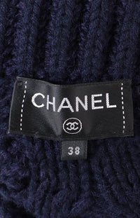 CHANEL 18PF Navy Wool Cashmere Dress Knit Sweater 38 40 42 シャネル ネイビー・ウール・カシミア・ケーブル・ニット・ワンピース・セーター 即発