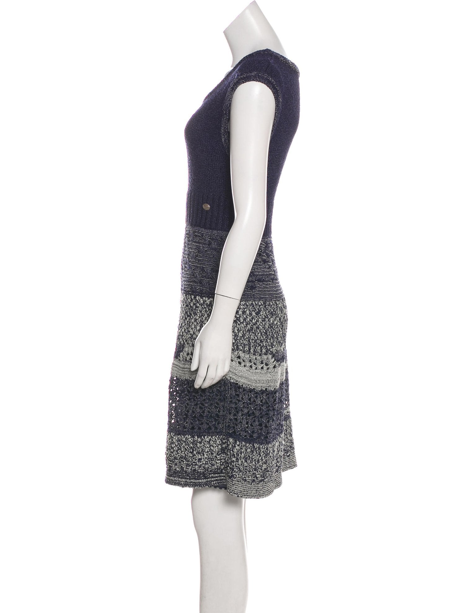 CHANEL 12S Magenta Navy Knit Dress 36 38 シャネル マゼンタ ネイビー ニット・ワンピース 即発