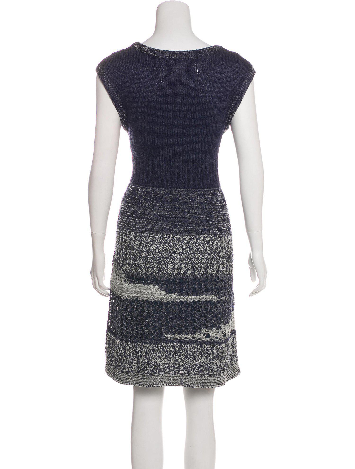 CHANEL 12S Magenta Navy Knit Dress 36 38 シャネル マゼンタ ネイビー ニット・ワンピース 即発