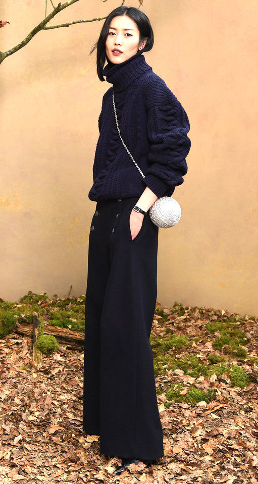 CHANEL 18PF Navy Wool Cashmere Dress Knit Sweater 38 40 42 シャネル ネイビー・ウール・カシミア・ケーブル・ニット・ワンピース・セーター 即発
