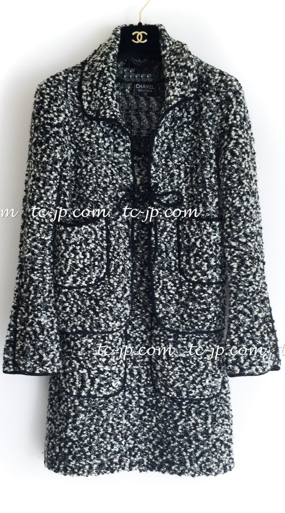 CHANEL 94A Black White Cardigan Jacket & Dress Set 38 シャネル ブラック・ホワイト・カーディガン・ジャケット&ワンピース 即発