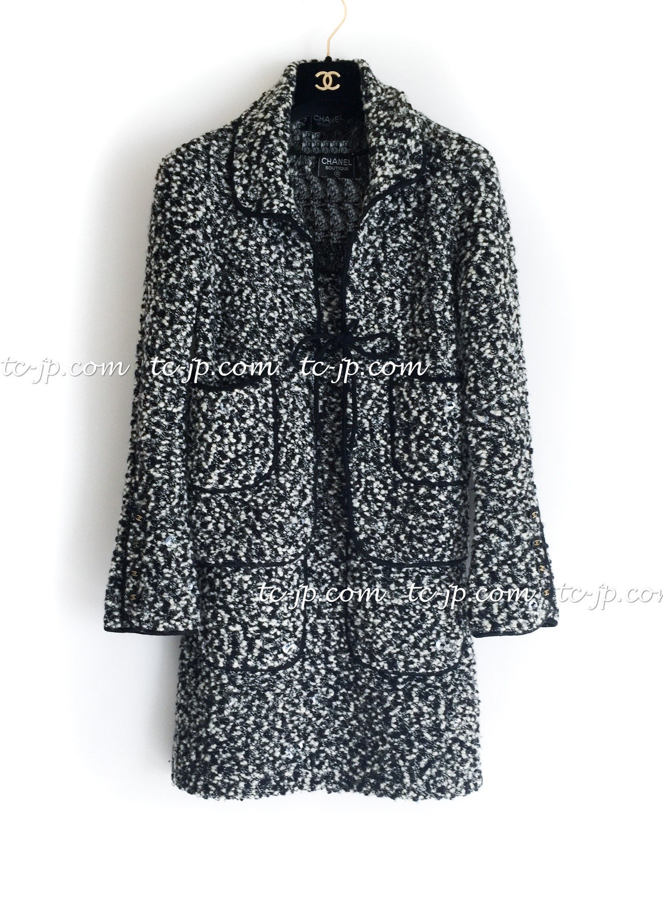 CHANEL 94A Black White Cardigan Jacket & Dress Set 38 シャネル ブラック・ホワイト・カーディガン・ジャケット&ワンピース 即発