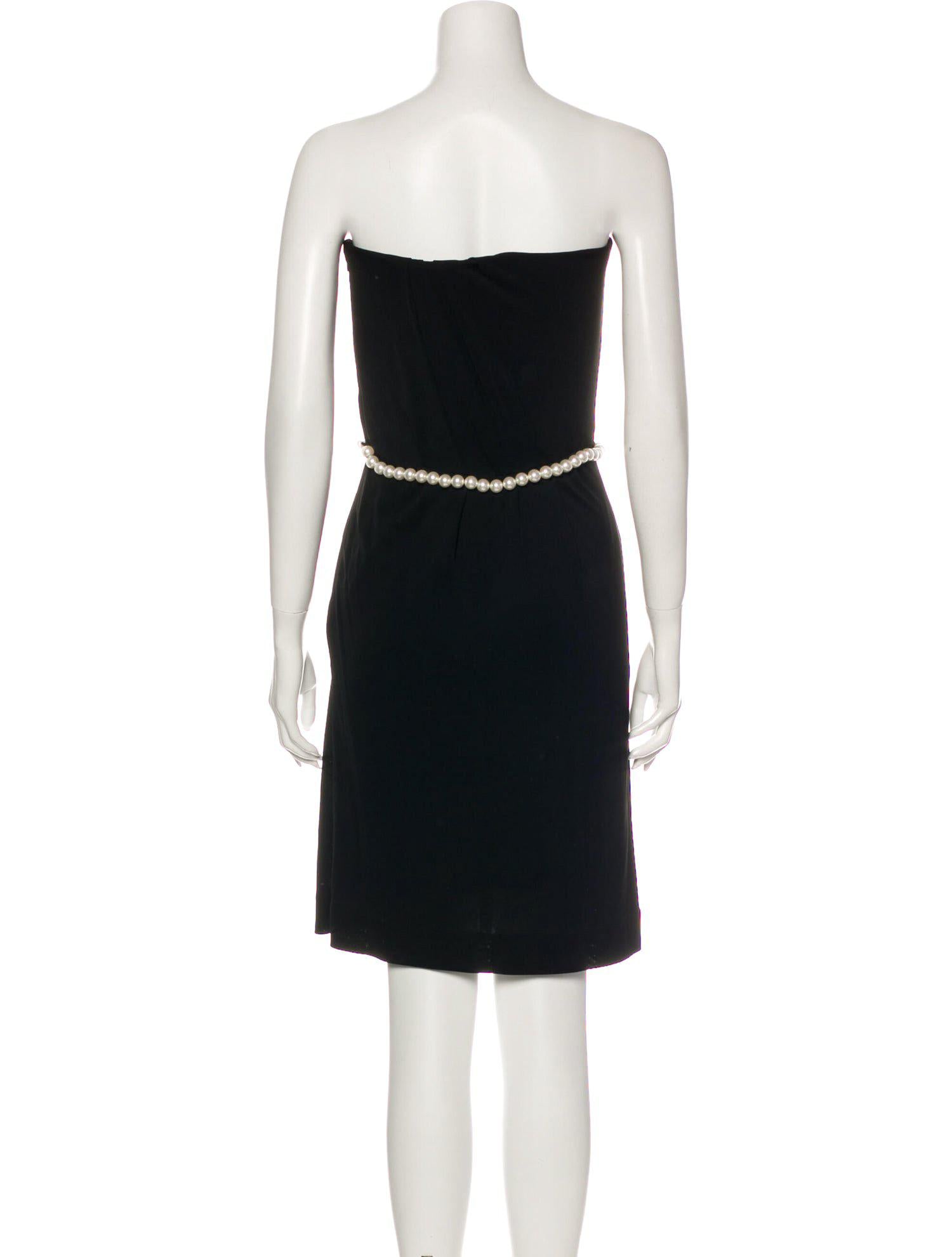 CHANEL 09S Black Navy Pearl Belt Strapless Cocktail Dress 38 シャネル パールベルト・チューブワンピース 即発