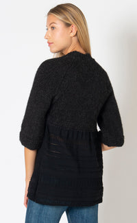 CHANEL 07PF Charcoal Black Alpaca Cardigan 36 38 シャネル 高級アルパカ リボン チャコール グレー ブラック カーディガン
