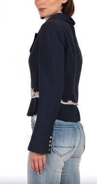 CHANEL 02A Dark Navy Rhinestones Vintage Wool Jacket Skirt Suit 38 40 42 シャネル ダークネイビー・ウール・ヘップバーン風・ラインストーン・王冠ジャケット 即発