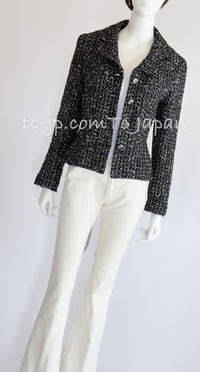 CHANEL 97A Vintage Black Gray Chevron Tweed Jacket Skirt Suit 36 38 40 シャネル ヴィンテージ ブラック グレー シェブロン ツイード ジャケット スカート スーツ 即発