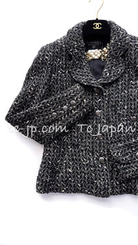 CHANEL 97A Vintage Black Gray Chevron Tweed Jacket Skirt Suit 36 38 40 シャネル ヴィンテージ ブラック グレー シェブロン ツイード ジャケット スカート スーツ 即発