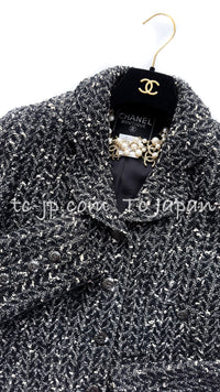 CHANEL 97A Vintage Black Gray Chevron Tweed Jacket Skirt Suit 36 38 40 シャネル ヴィンテージ ブラック グレー シェブロン ツイード ジャケット スカート スーツ 即発