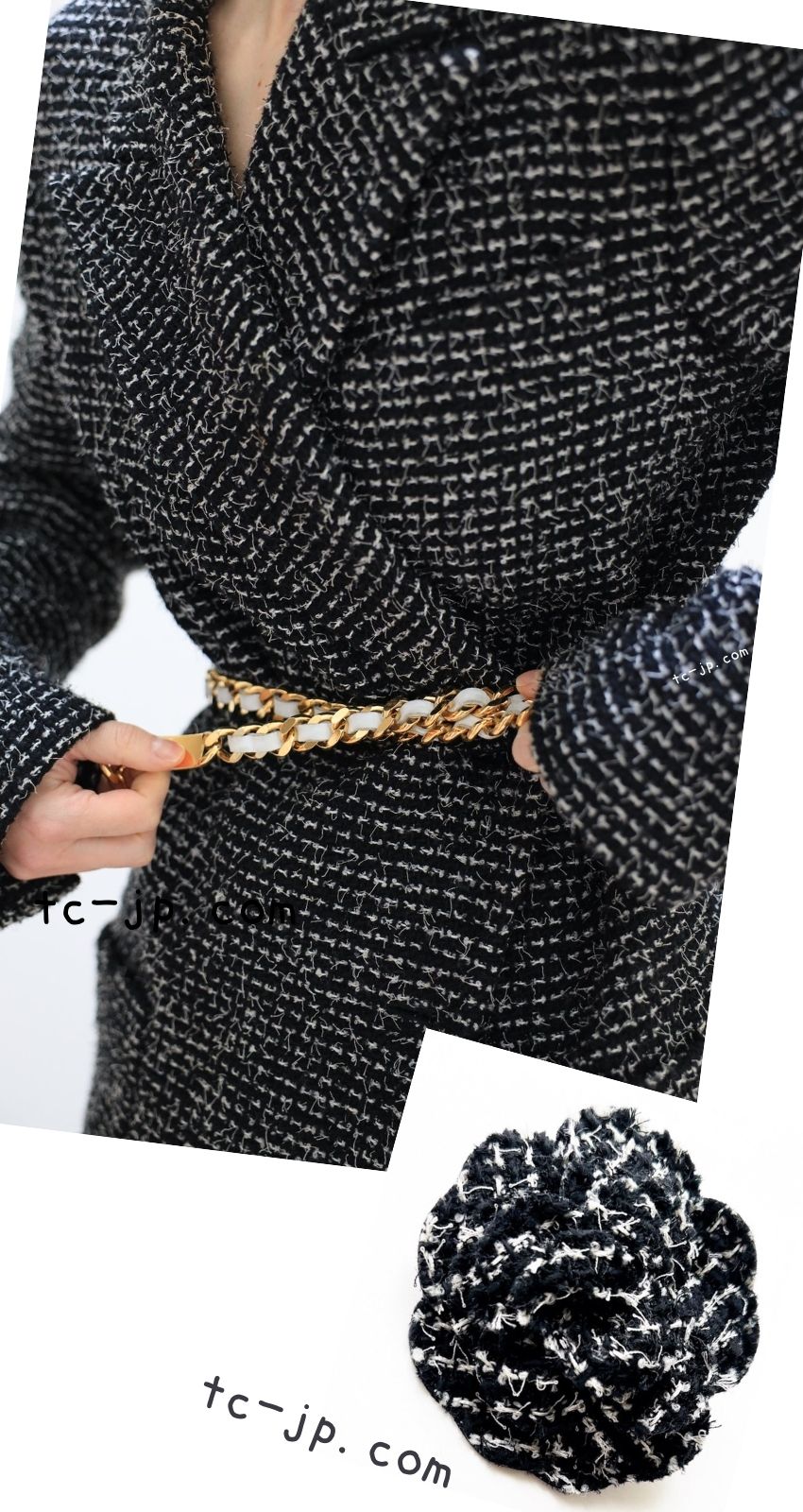 CHANEL 03C Black White Tweed Double Jacket Skirt Suit W/ 3 Camellia Brooches 36 38 シャネル ブラック ホワイト カメリア ブローチ3つ付 ツイード ダブル ジャケット 水滴 CCボタン スカート スーツ 即発
